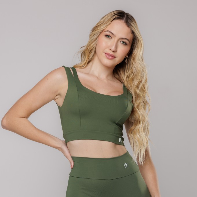 Top Fitness Alça Dupla Verde Escuro